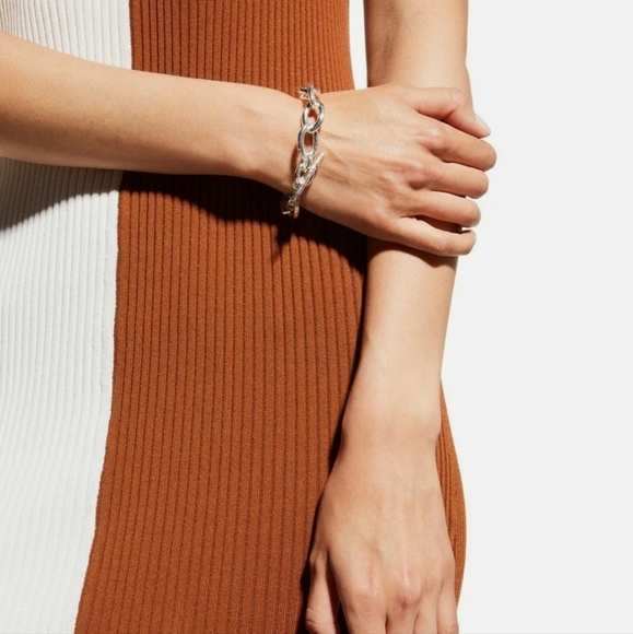 New Staud Dana Ribbed Knit V-Neck Sleeveless Tan/White Midi Dress NWOT Medium - Picture 5 of 16